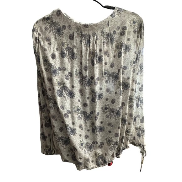 Lucky Brand NWT size L long sleeve gathered cuff and hem blue print Boho top - Picture 5 of 12